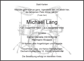 Traueranzeige von Michael Lang von Die Glocke