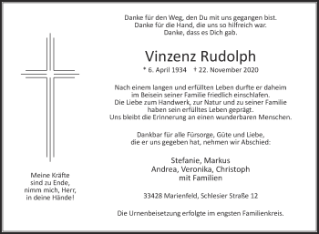 Traueranzeige von Vinzenz Rudolph von Die Glocke