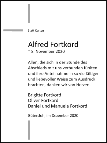 Traueranzeige von Alfred Fortkord von Die Glocke