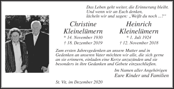 Traueranzeige von Christine Kleinelümern von Die Glocke