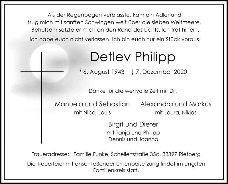  Traueranzeige für Detlev Philipp vom 12.12.2020 aus Die Glocke