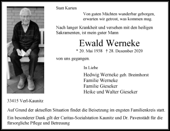 Traueranzeige von Ewald Werneke von Die Glocke