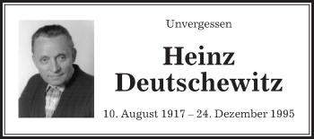 Traueranzeige von Heinz Deutschewitz von Die Glocke