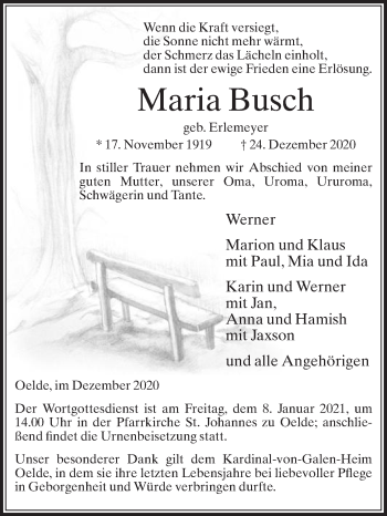 Traueranzeige von Maria Busch von Die Glocke