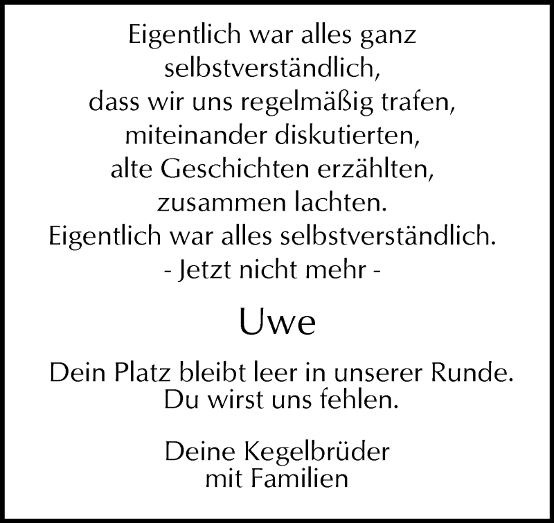  Traueranzeige für Uwe Kuszinna vom 31.12.2020 aus Die Glocke