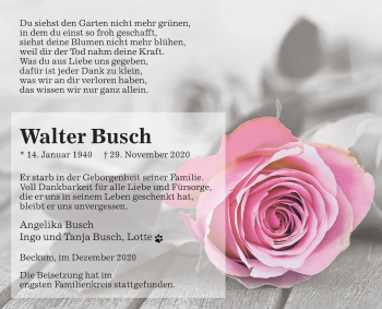 Traueranzeige von Walter Busch von Die Glocke