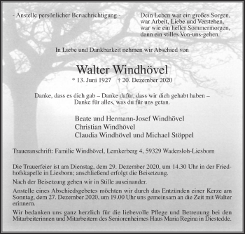 Traueranzeige von Walter Windhövel von Die Glocke
