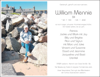 Traueranzeige von William Mennie von Die Glocke