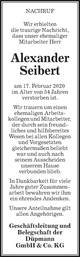 Traueranzeige von Alexander Seibert von Die Glocke