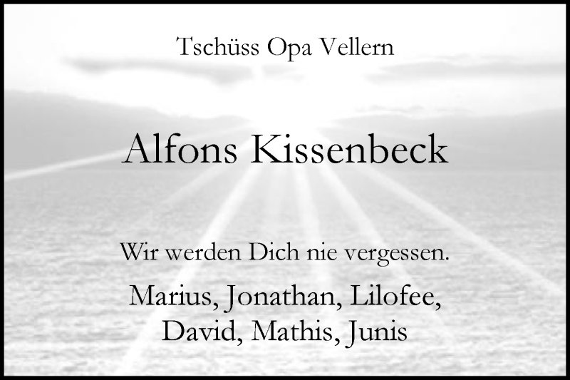 Traueranzeige für Alfons Kissenbeck vom 26.02.2020 aus Die Glocke