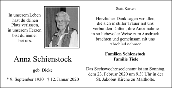 Traueranzeige von Anna Schienstock von Die Glocke