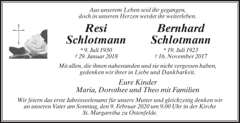 Traueranzeige von Bernhard Schlotmann von Die Glocke
