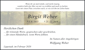 Traueranzeige von Birgit Weber von Die Glocke