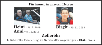 Traueranzeige von Birgit Zelleröhr von Die Glocke