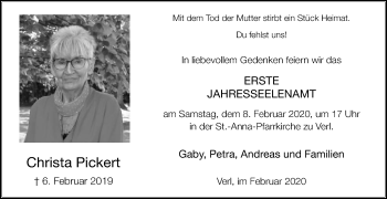 Traueranzeige von Christa Pickert von Die Glocke
