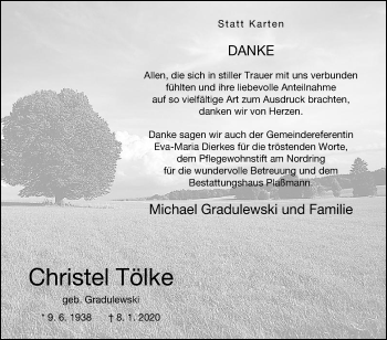 Traueranzeige von Christel Tölke von Die Glocke