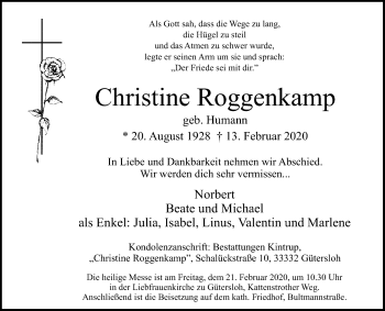 Traueranzeige von Christine Roggenkamp von Die Glocke