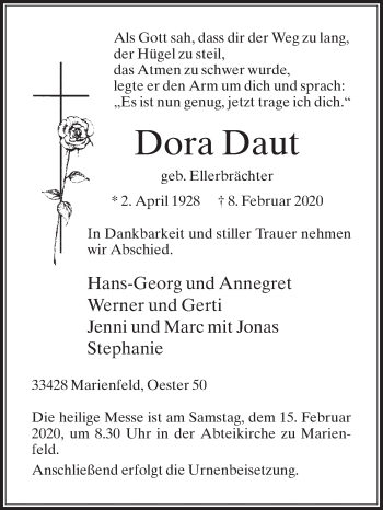 Traueranzeige von Dora Daut von Die Glocke