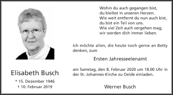 Traueranzeige von Elisabeth Busch von Die Glocke