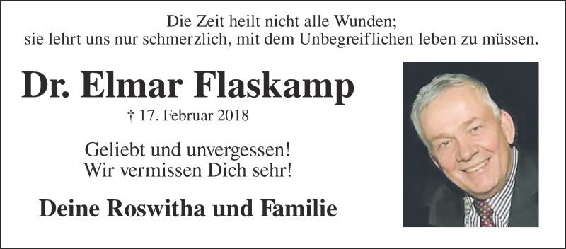  Traueranzeige für Elmar Flaskamp vom 15.02.2020 aus Die Glocke