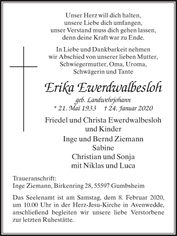 Traueranzeige von Erika Ewerdwalbesloh von Die Glocke