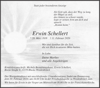 Traueranzeige von Erwin Schellert von Die Glocke