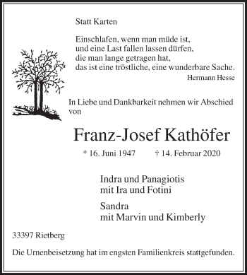 Traueranzeige von Franz-Josef Kathöfer von Die Glocke