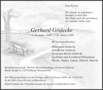 Traueranzeige von Gerhard Gödecke von Die Glocke