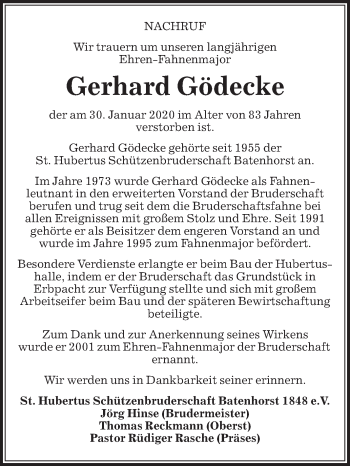 Traueranzeige von Gerhard Gödecke von Die Glocke