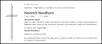 Traueranzeige von Heinrich Nordhorn von Die Glocke