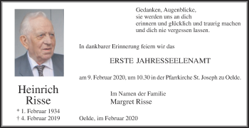 Traueranzeige von Heinrich Risse von Die Glocke
