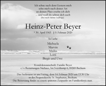 Traueranzeige von Heinz-Peter Beyer von Die Glocke