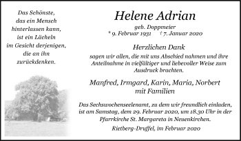 Traueranzeige von Helene Adrian von Die Glocke