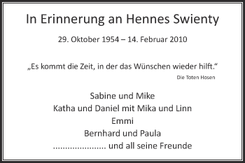 Traueranzeige von Hennes Swienty von Die Glocke