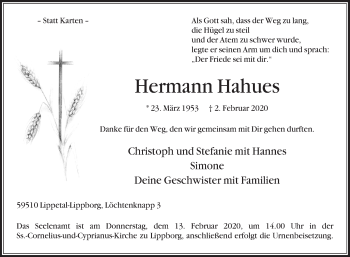 Traueranzeige von Hermann Hahues von Die Glocke