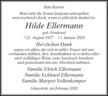 Traueranzeige von Hilde Ellermann von Die Glocke