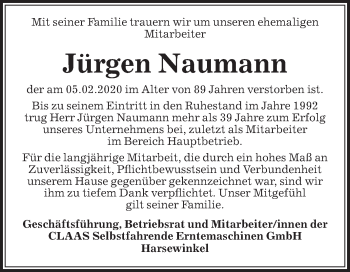 Traueranzeige von Jürgen Naumann von Die Glocke