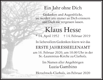 Traueranzeige von Klaus Hesse von Die Glocke