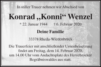Traueranzeige von Konrad Wenzel von Die Glocke