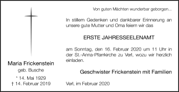 Traueranzeige von Maria Frickenstein von Die Glocke