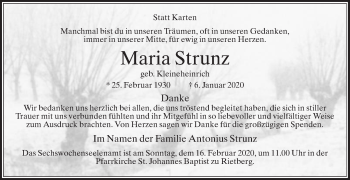 Traueranzeige von Maria Strunz von Die Glocke