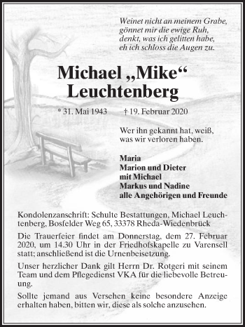 Traueranzeige von Michael Leuchtenberg von Die Glocke