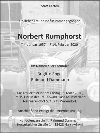 Traueranzeige von Norbert Rumphorst von Die Glocke