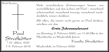 Traueranzeige von Paul Stratkötter von Die Glocke