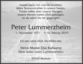 Traueranzeige von Peter Lummerzheim von Die Glocke