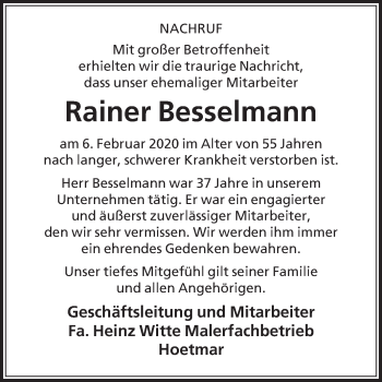 Traueranzeige von Rainer Besselmann von Die Glocke