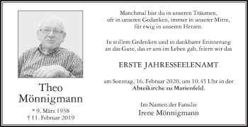 Traueranzeige von Theo Mönnigmann von Die Glocke