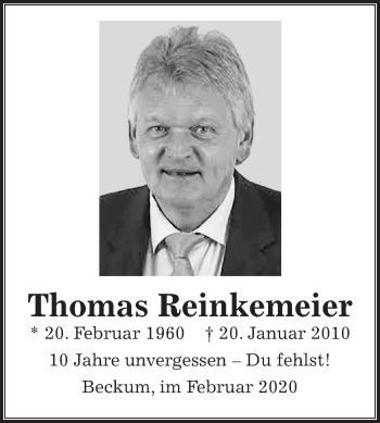 Traueranzeige von Thomas Reinkemeier von Die Glocke
