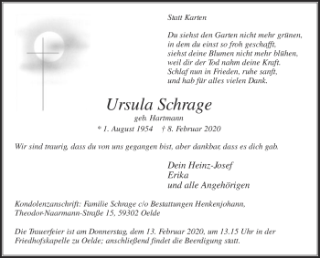 Traueranzeige von Ursula Schrage von Die Glocke