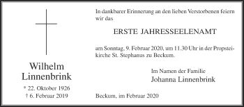 Traueranzeige von Wilhelm Linnenbrink von Die Glocke